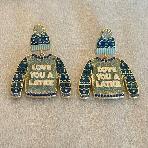 Sugarfix By Baublebar "Love You A Latke" Sweater and Hat Hanukkah Earrings - Picture 4 of 9
